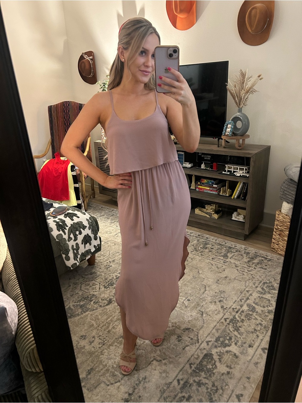 Women's Dusty Rose Spaghetti Strap Maxi Dress